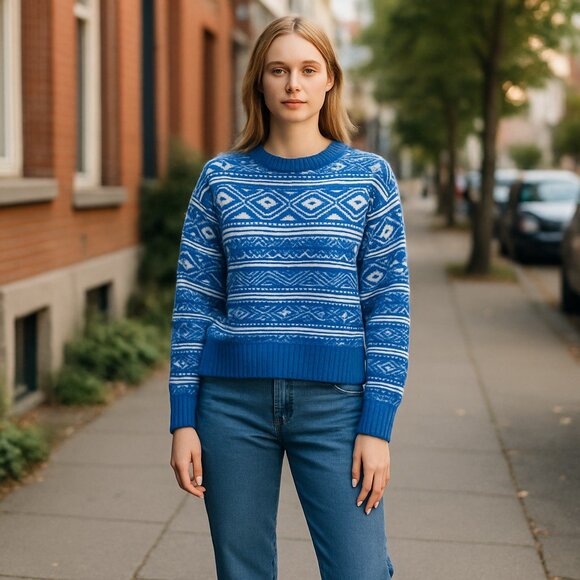 NWOT  Aerie Fair Isle Drift Sweater Christmas Navy - Picture 1 of 13